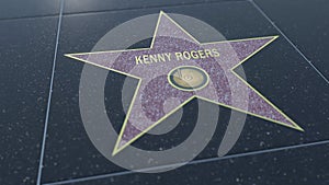 Hollywood Walk of Fame star with KENNY ROGERS inscription. Editorial 3D rendering
