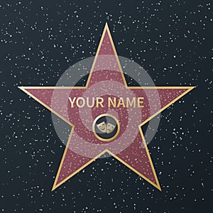 Hollywood walk of fame star. Movie celebrity boulevard oscar award, granite street stars of famous actors, success films