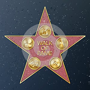 Hollywood Walk Of Fame. Vector Star Illustration. Famous Sidewalk Boulevard. Public Monument To Achievement