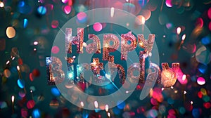 Holo Happy Birthday concept creative horizontal art poster.