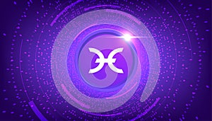 Holo HOT coin crypto currency themed banner. HOT icon on modern purple color background