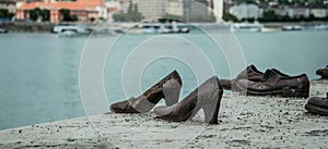 Holocaust in Europe. Shoes on the Danube Embankment in Budapest