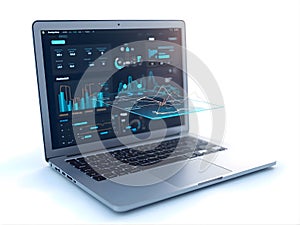 Hologram Data Visualization on Laptop Analysis Dashboard
