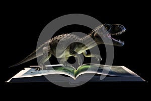 Hologram Of Dinosaur Appears From Book. Generative AI