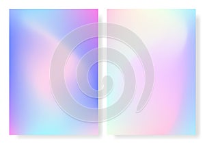 Hologram foil cover. Holographic set of gradient backgrounds. Rainbow retro texture. Trendy colorful template for poster