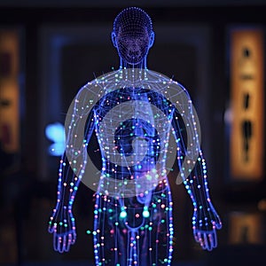 Hologram of a man with acupuncture points