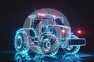 Hologram of modern agriculture tractor. Generative AI.