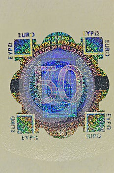 Hologram protection on 50 euro banknote