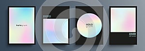 Hologram. Set of holographic backgrounds with light soft color gradients. Pearlescent graphic templates collection.