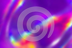 Holographic abstract background. Rainbow neon glass texture pattern. Colorful holograph purple foil overlay