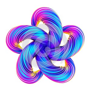 Holographic abstract twisted shape in fluid design 3D render