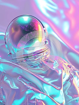 Holographic Astronaut Depicted in Vibrant Gradient Hues Reflecting Futuristic Space Exploration Concepts. Generative AI