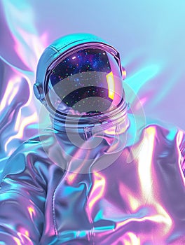 Holographic Astronaut Depicted in Vibrant Gradient Hues Reflecting Futuristic Space Exploration Concepts. Generative AI