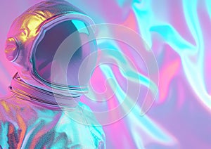 Holographic Astronaut Depicted in Vibrant Gradient Hues Reflecting Futuristic Space Exploration Concepts. Generative AI