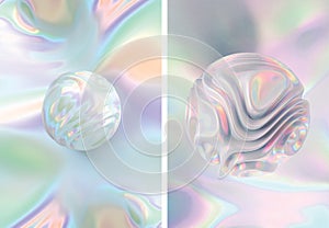Holographic background Design Template with Abstract Pastel Liquid Metal Shape. 3D Render