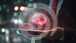 The holographic brain display.AI generated image photo