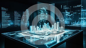 Futuristic Digital Cityscape Display - Holographic Architecture Data Visualization