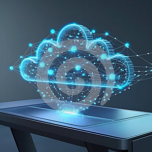 Holographic cloud network emanating from a digital tablet screen cloud computing