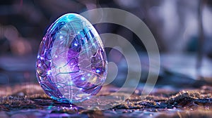 Holographic Crystal Easter Egg A Surreal Scifi Artifact Pulsing with Electric Blue and Purple Hues