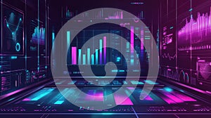 Holographic data analytics dashboard displaying abstract digital information