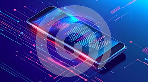 Holographic data visualization on a phone concept for mobile app development and software design