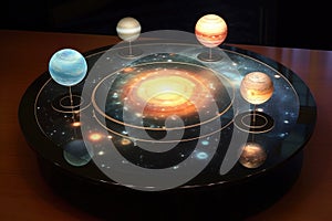 holographic display of a solar system with rotating planets