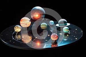 holographic display of a solar system with rotating planets