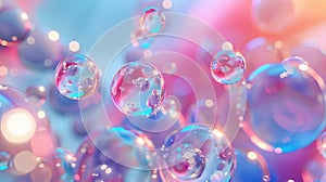 A holographic floating liquid blob background, soap bubbles and metaballs are all displayed on this abstract 3D art