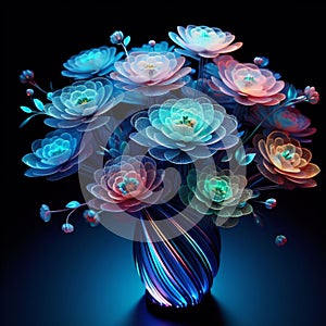 holographic flower arrangement that reacts to temperature changes, blooming HD image