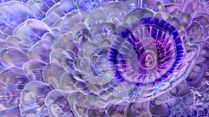 Holographic flower blooming with vibrant purples and blues. AI generated