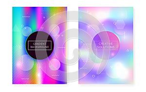 Holographic Fluid. Soft Halftone Magazine. Round Banner. Minimal