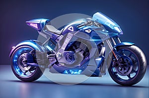 holographic of futuristic motorcycle,gradient navy blue backgrou