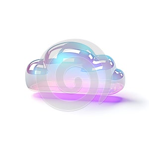 Holographic futuristic simple cloud computing icon floating on white background