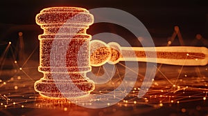 Holographic Gavel Surrounded by Data Visualization
