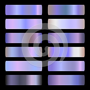 Holographic Gradient vector set. Shiny, holographic, pearl, neon, chrome metallic, light purple gradation colors