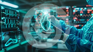 The Holographic Heart Surgery.AI generated image photo