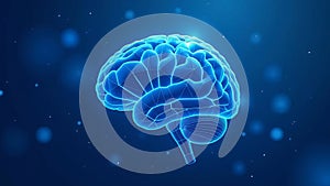 Holographic human glowing brain is rotating. Concept about artificial intelligence, deep learning and modern cyber