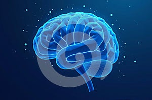 Holographic human glowing brain is rotating. Concept about artificial intelligence, deep learning and modern cyber