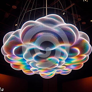 holographic light fixture resembling a floating cloud, changing colors based on the time of day HD image