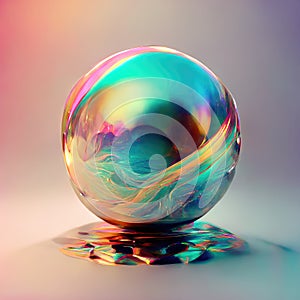 Holographic liquid glossy 3d sphere abstract background. Generative AI