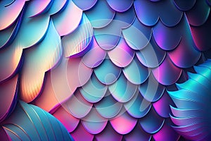 Holographic mermaid scales background. Neon light trendy design. Ai generative photo