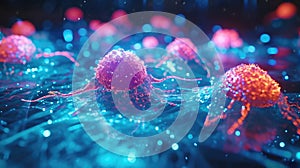 A holographic model depicting the evolution of cancerous tumors showcasing the different stages of growth and potential photo