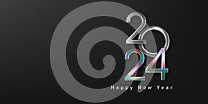 Holographic number 2024. Happy new year 2024 design with chrome colorful numbers. Premium vector design for poster