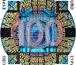 Holographic patch of one hundred Euro banknote