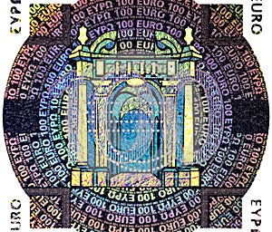Holographic patch of one hundred Euro banknote