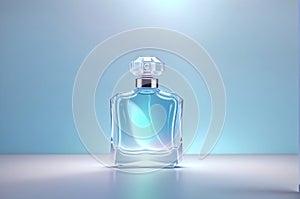 holographic of perfume bottle on gradient light blue background