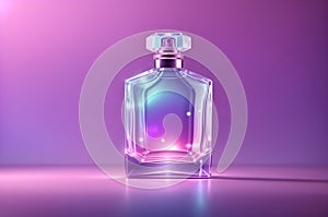 holographic of perfume bottle on gradient purple background
