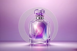 holographic of perfume bottle on gradient purple background