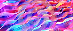 Holographic. Pink, blue and cyan abstract wavy liquid. Fabric texture background with soft wave. Wave pattern background.