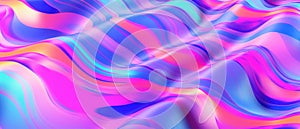 Holographic. Pink, blue and cyan abstract wavy liquid. Fabric texture background with soft wave. Wave pattern background.